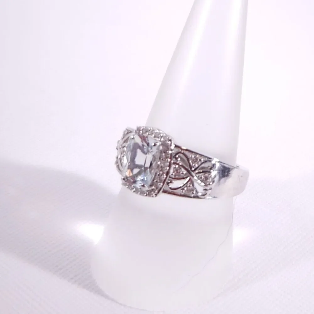 Aquamarine and Zircon Ring 1.1 Carats Size 8